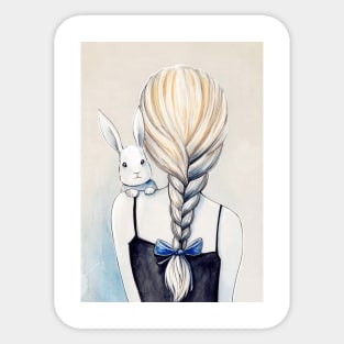 Drawing White Rabbit and Girl Sticker